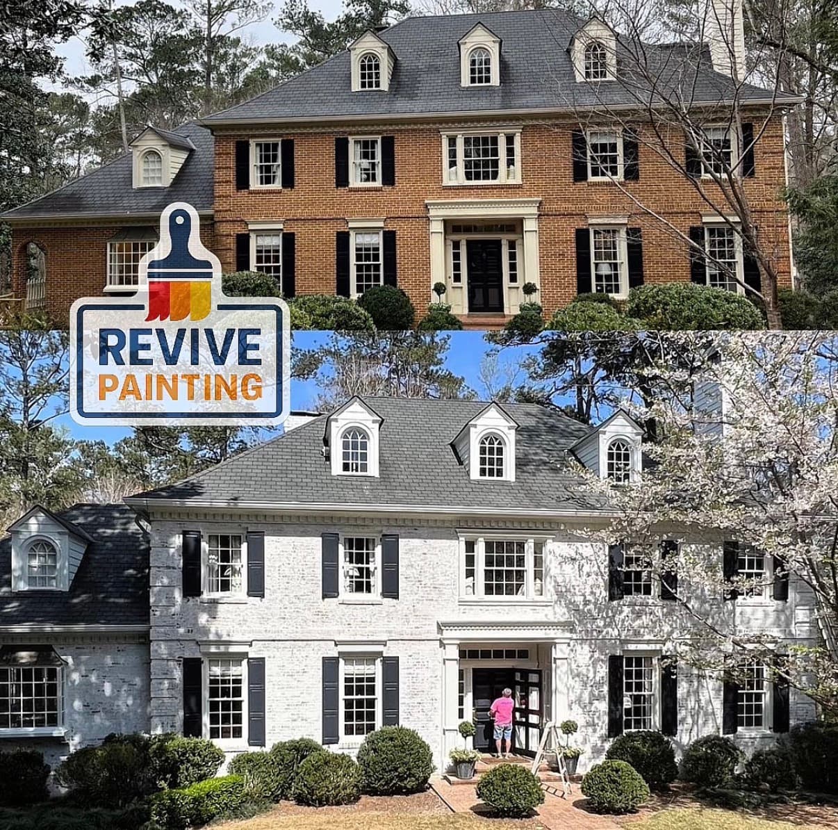 Before and after: exterior brick colonial to white 3