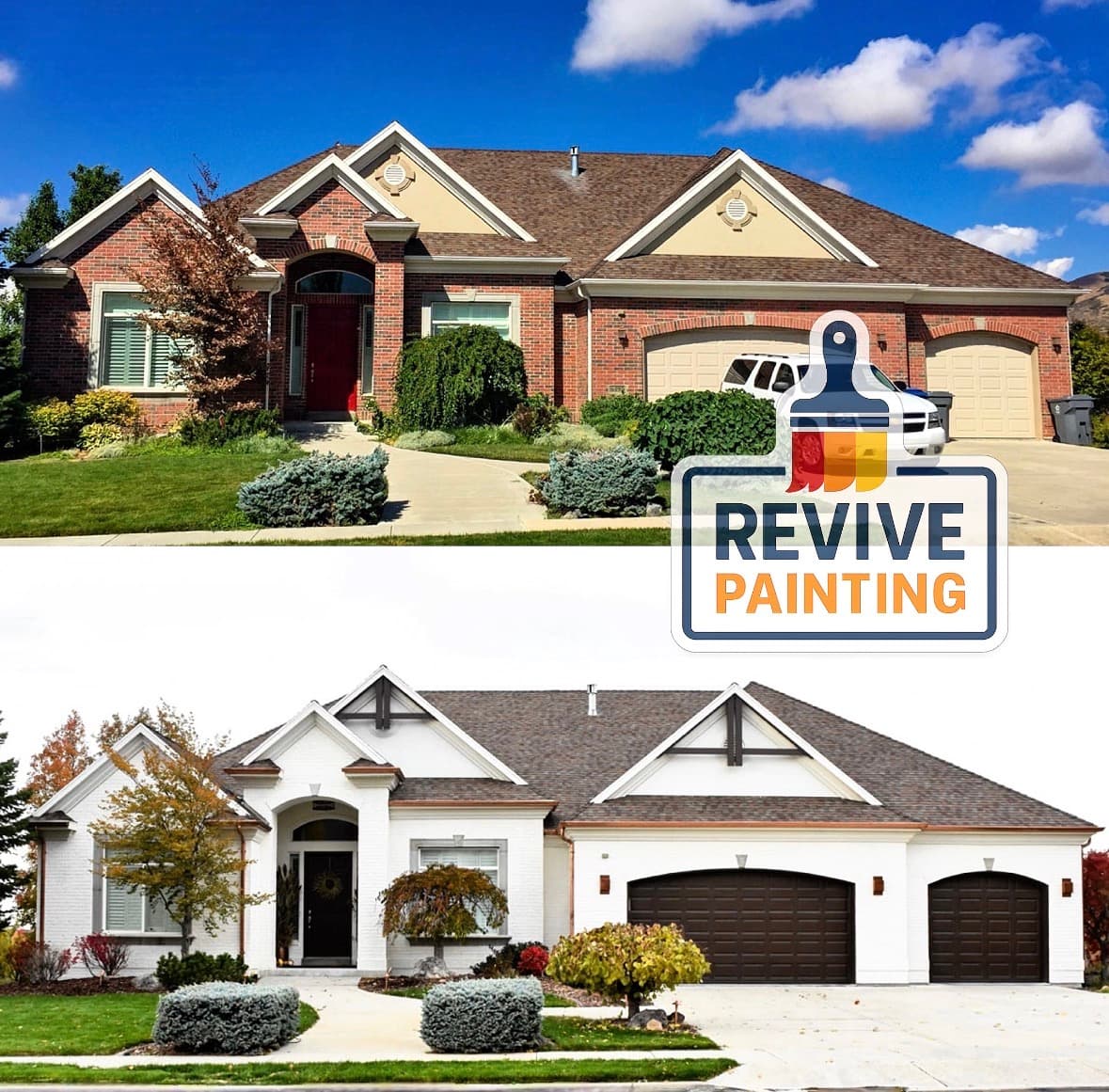 Before and after: exterior brick ranch to white