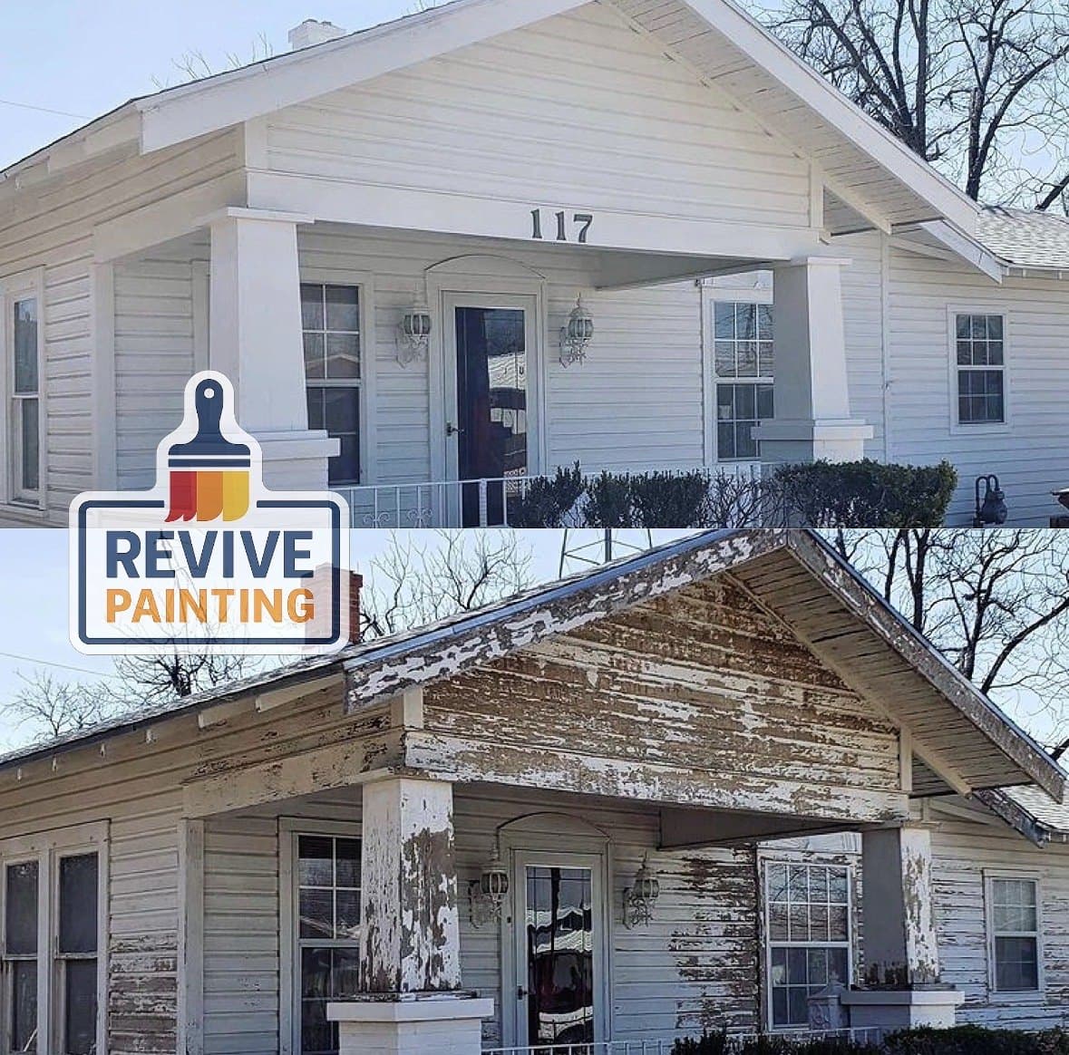 Before and after: a bungalow with badly peeling paint restored to crisp white