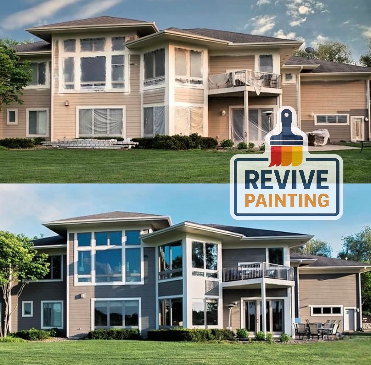 Before and after: exterior modern two story tan to dark