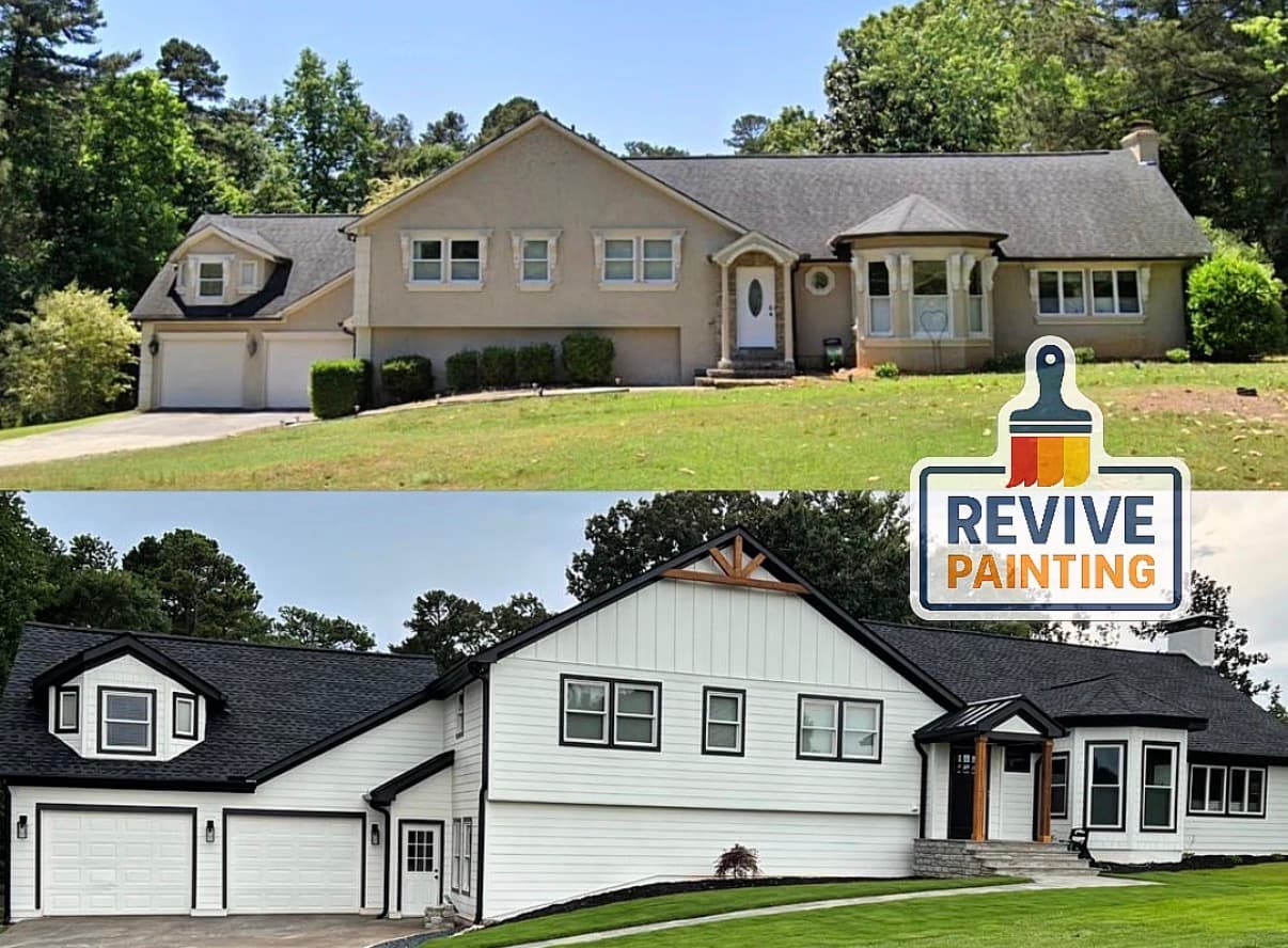 Before and after: exterior ranch to white farmhouse