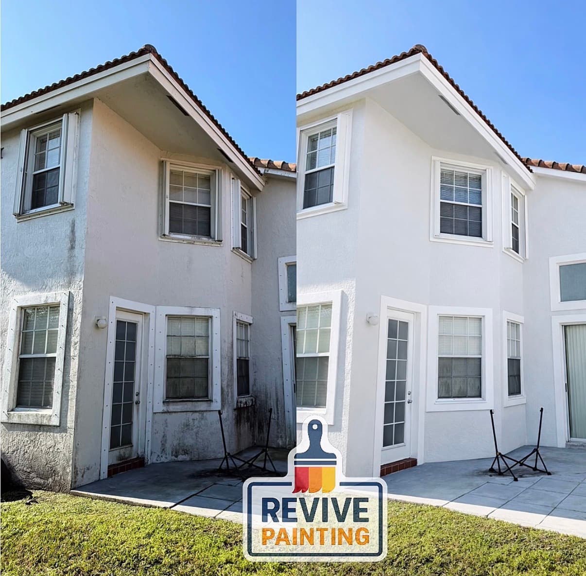 Before and after: exterior stucco side by side white