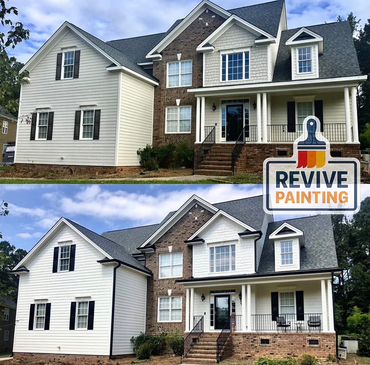 Before and after: exterior two story siding to white